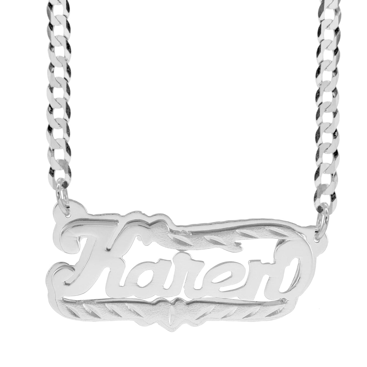 Silver Plated / Cuban Chain Copy of Double Plated Name Necklace &quot;Nichole&quot; w/  Diamond-cut