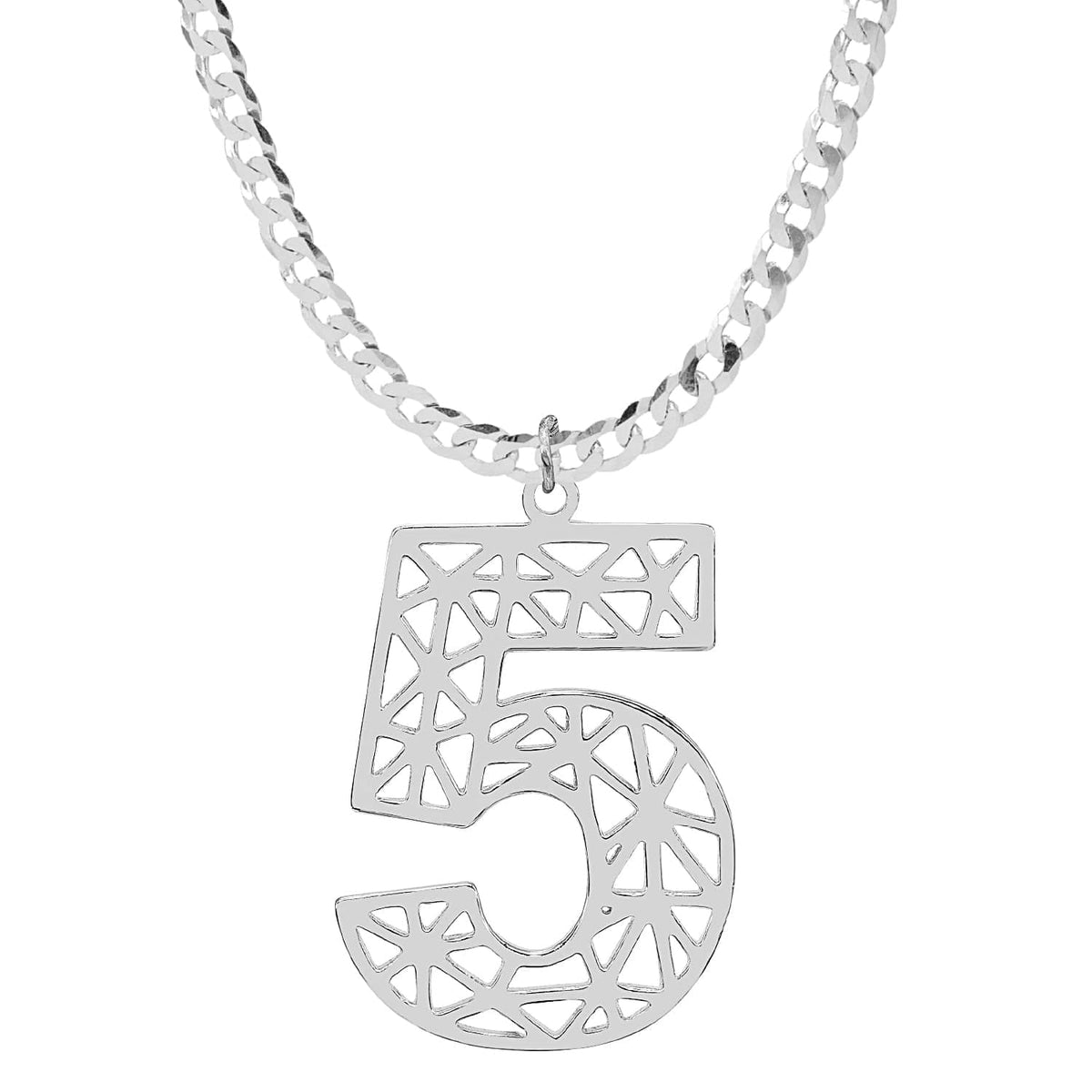 Silver Plated / Cuban Chain Cutout Block Number Necklace