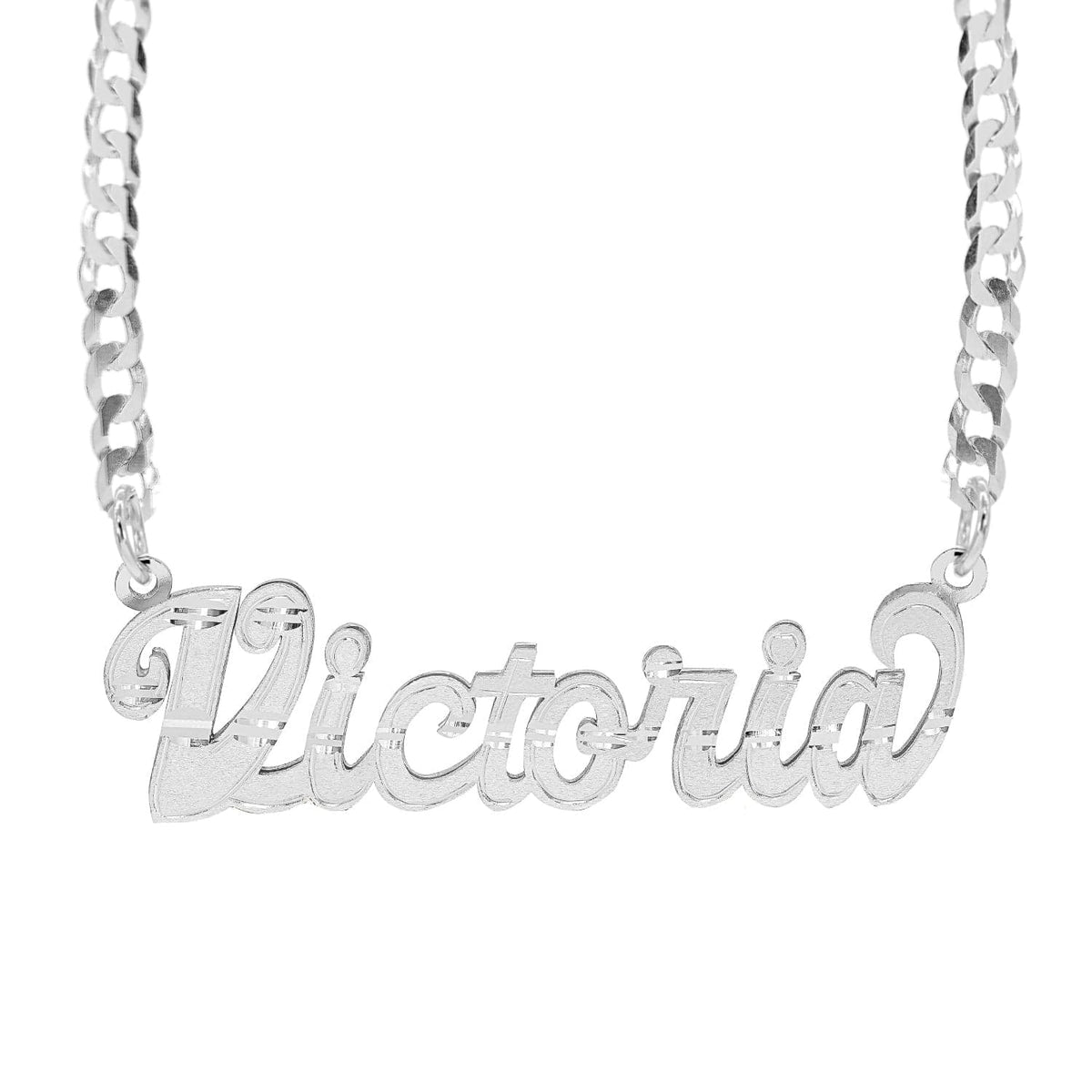 Silver Plated / Cuban Chain Double-plated Script Name Necklace