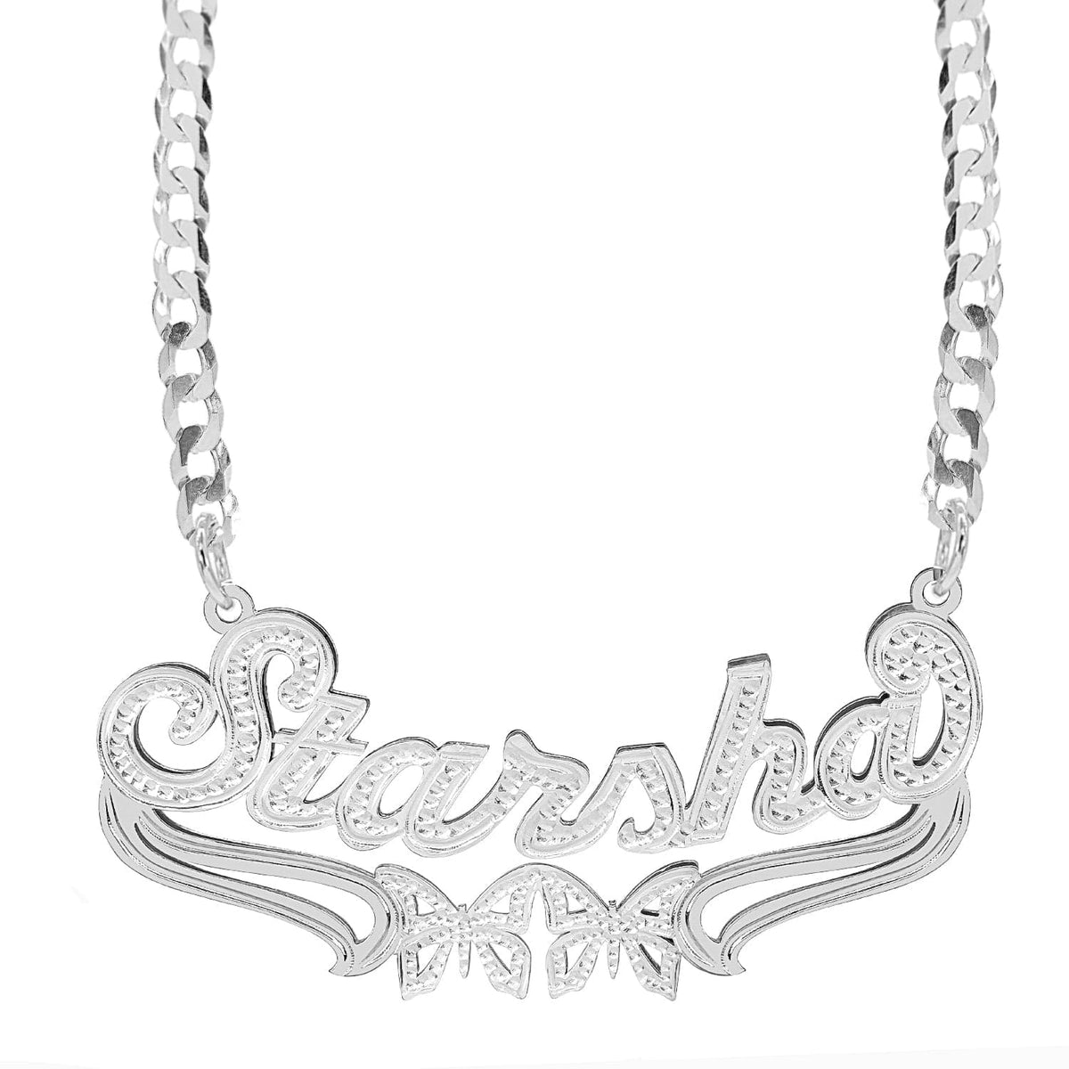 Silver Plated / Cuban Chain Double-plated Script Name Necklace with Beading/Rhodium