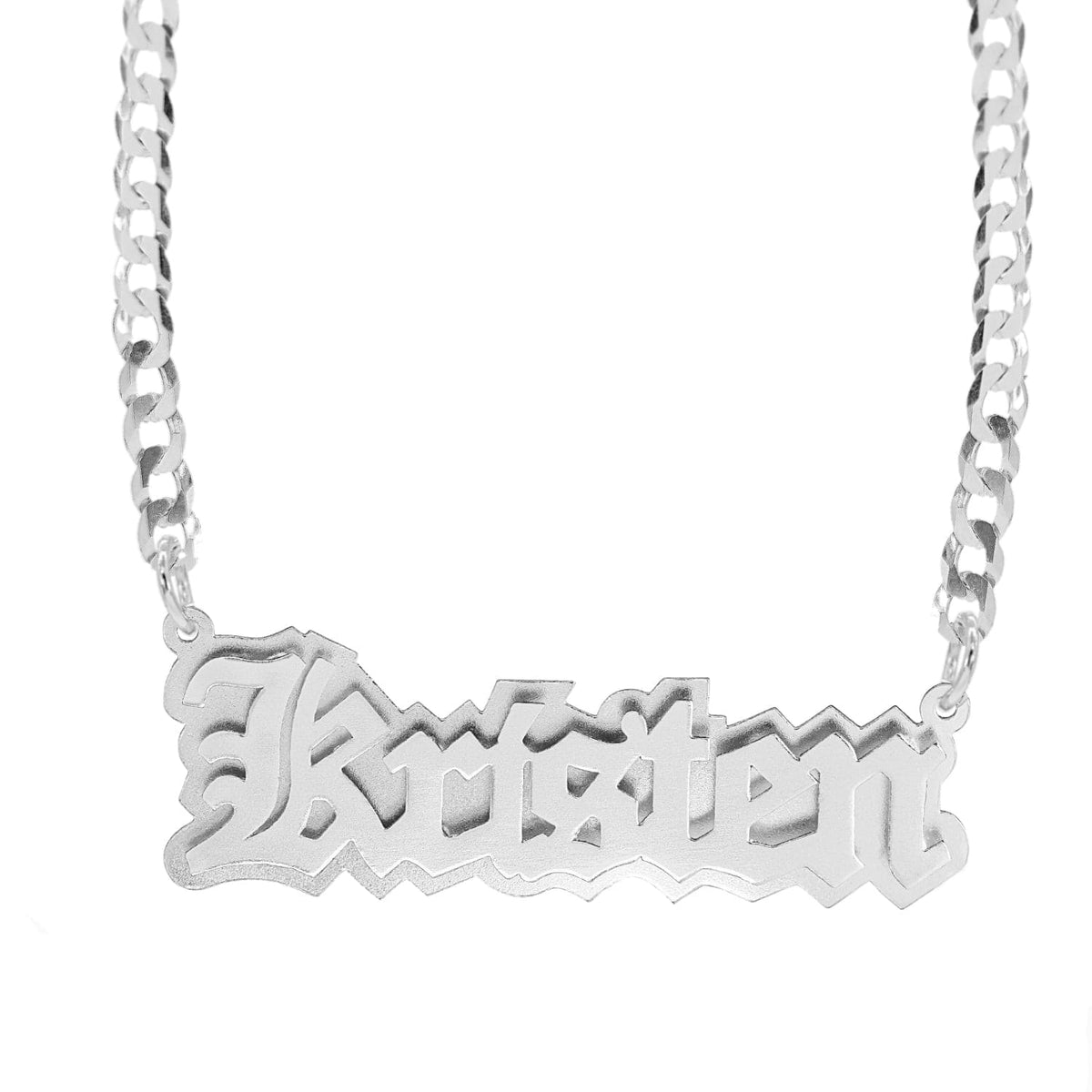 Silver Plated / Cuban Chain High Polish Double-Plated Old English Name Necklace