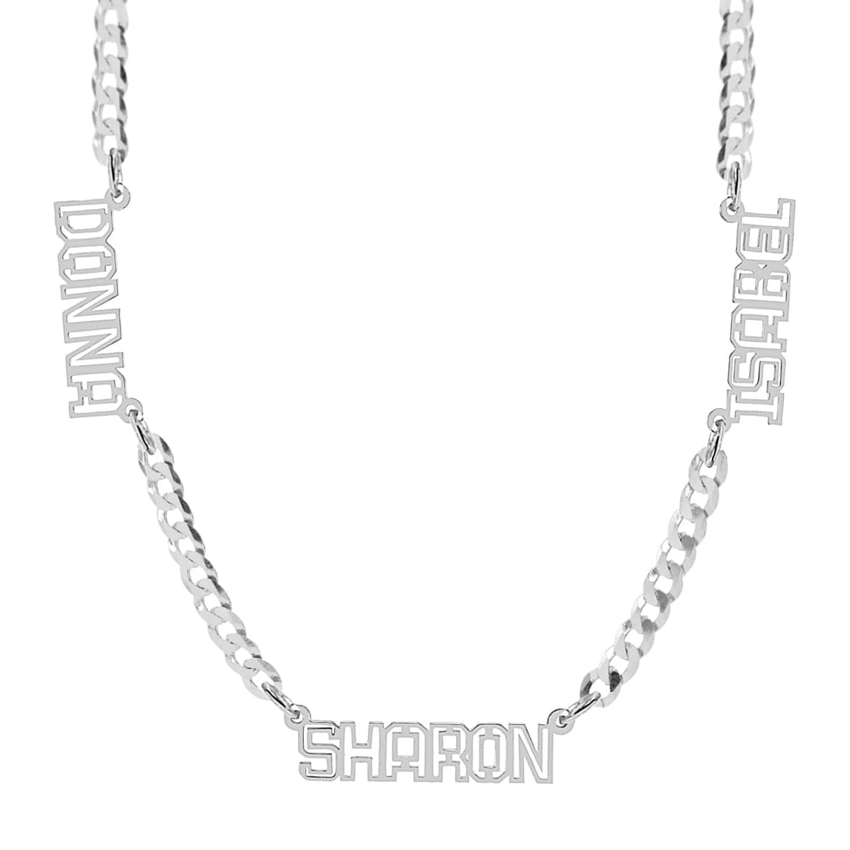Silver Plated / Cuban Chain Outlined Three-Name Name Necklace