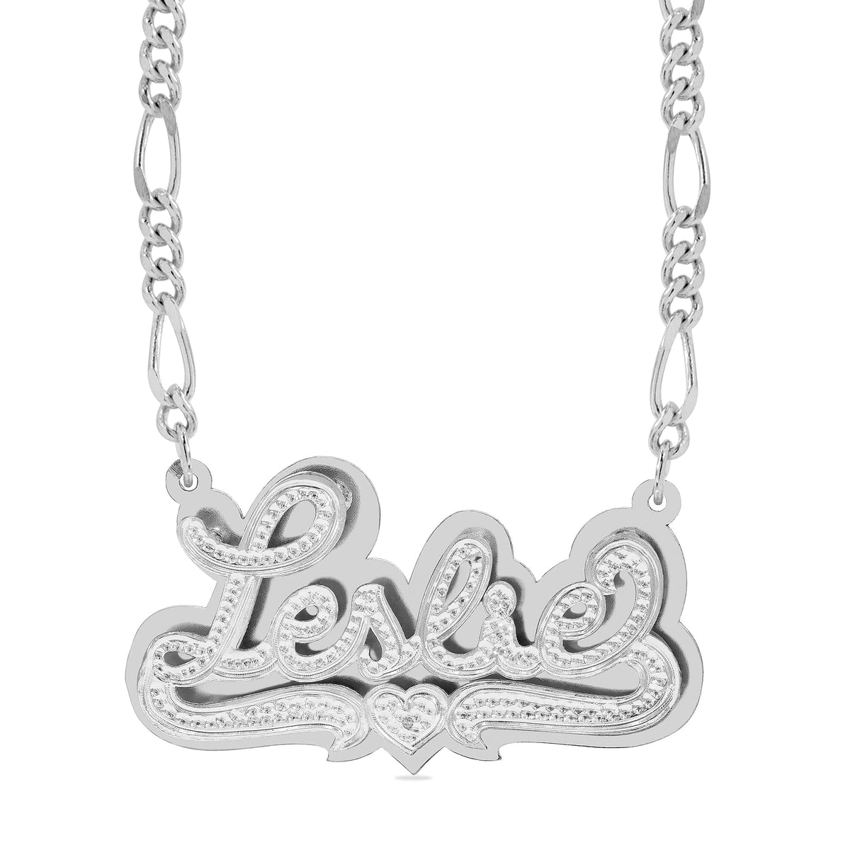 Silver Plated / Figaro Chain Copy of Double Plated Name Necklace &quot;Amber&quot; with Cuban chain