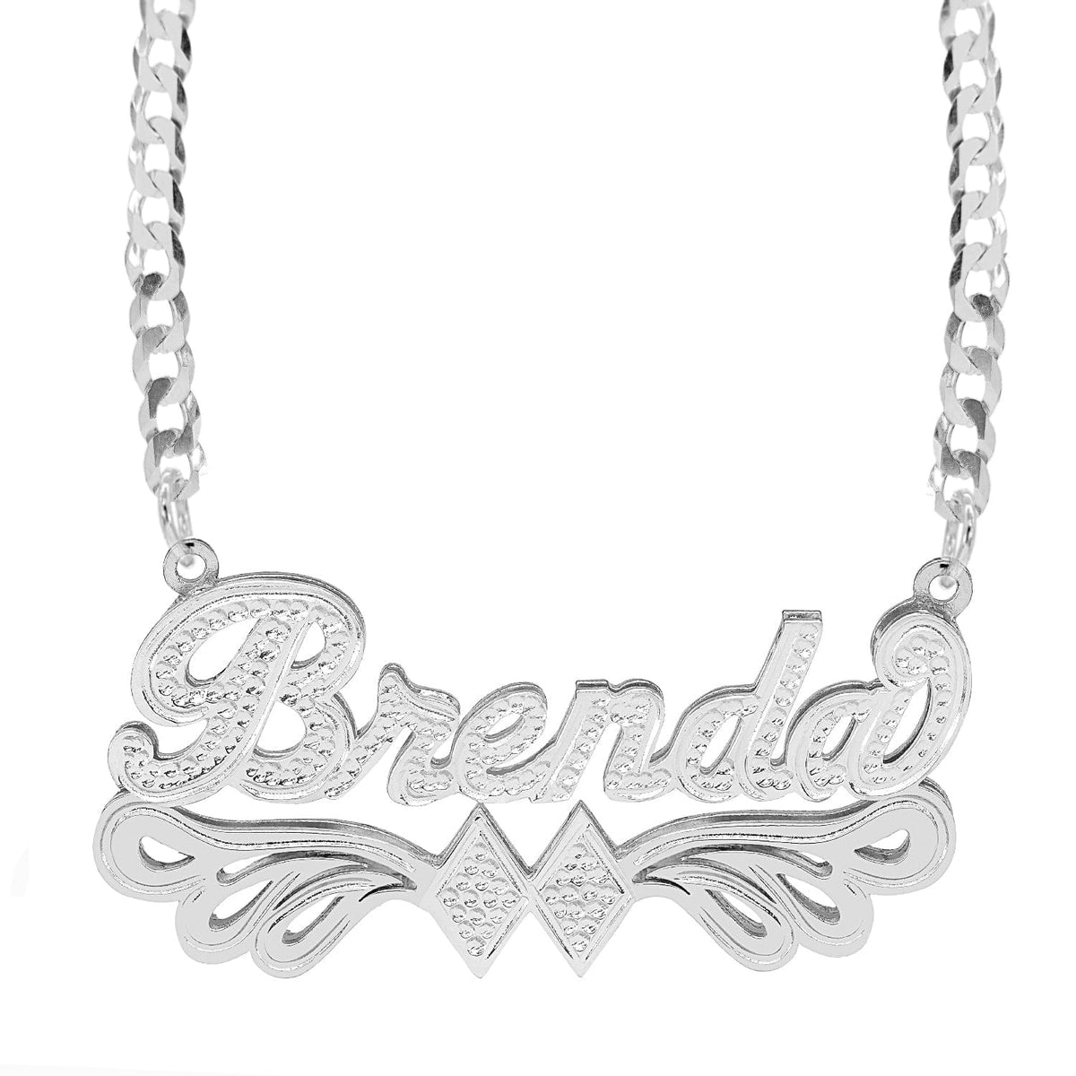 Sterling Silver / Cuban Chain Double-plated Script Name Necklace &quot;Brenda&quot;