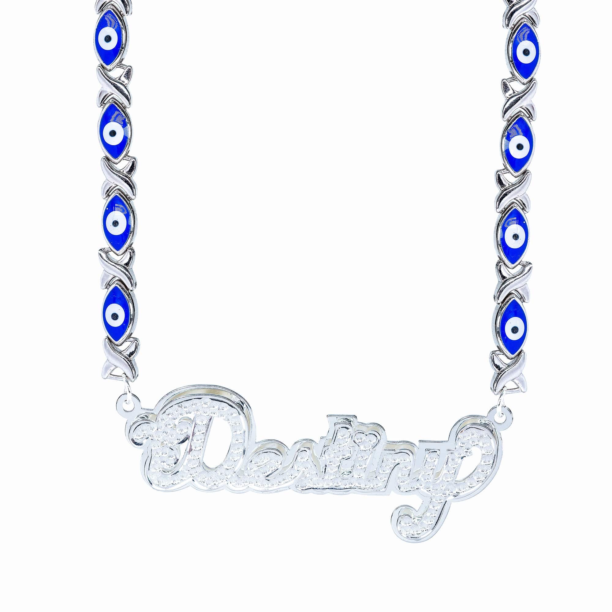 Sterling Silver / Evil Eye Xoxo Chain Evil Eye Xoxo Chain Double Plated Name Necklace Full Beading