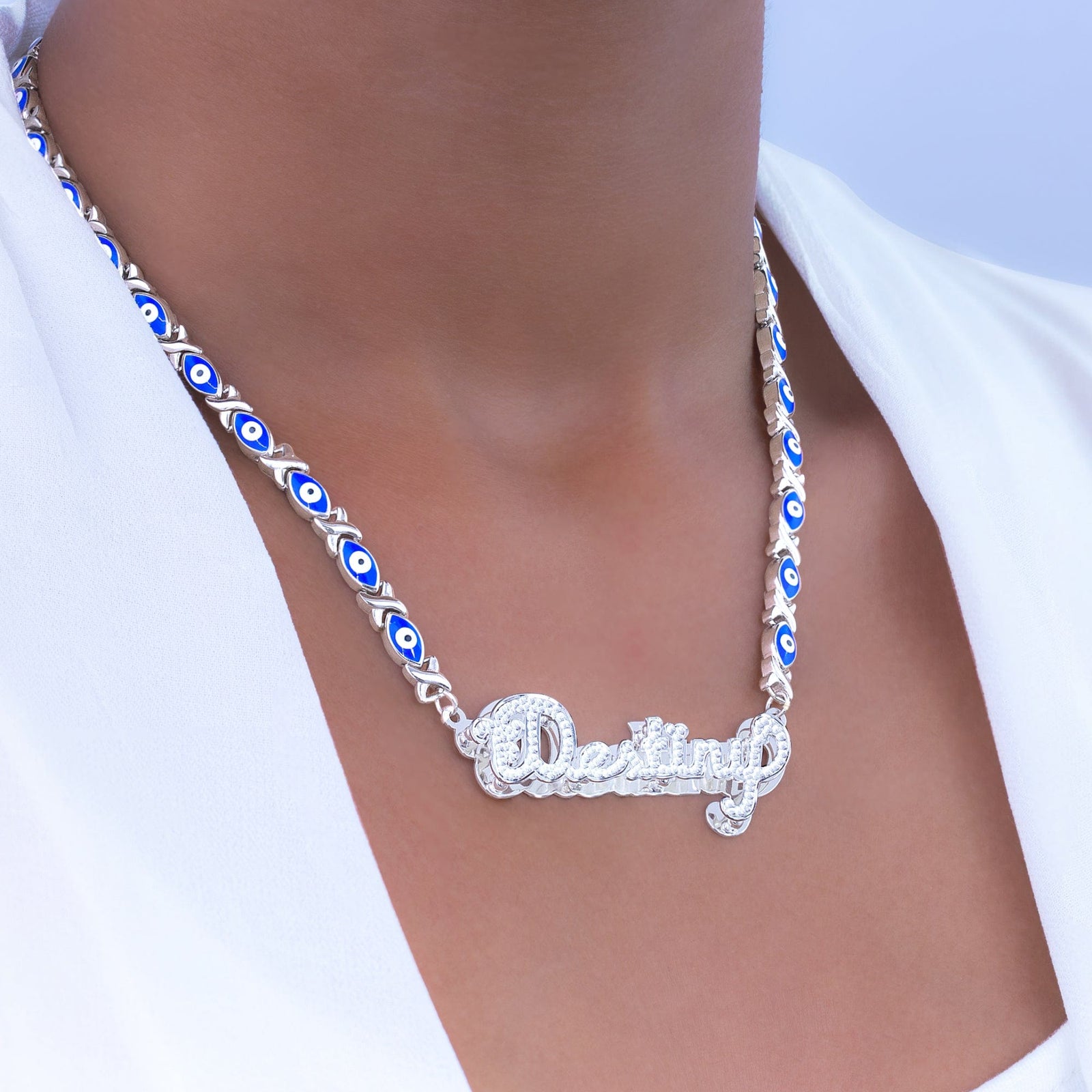 Double Nameplate Necklace w/ Love Birds Hannah 