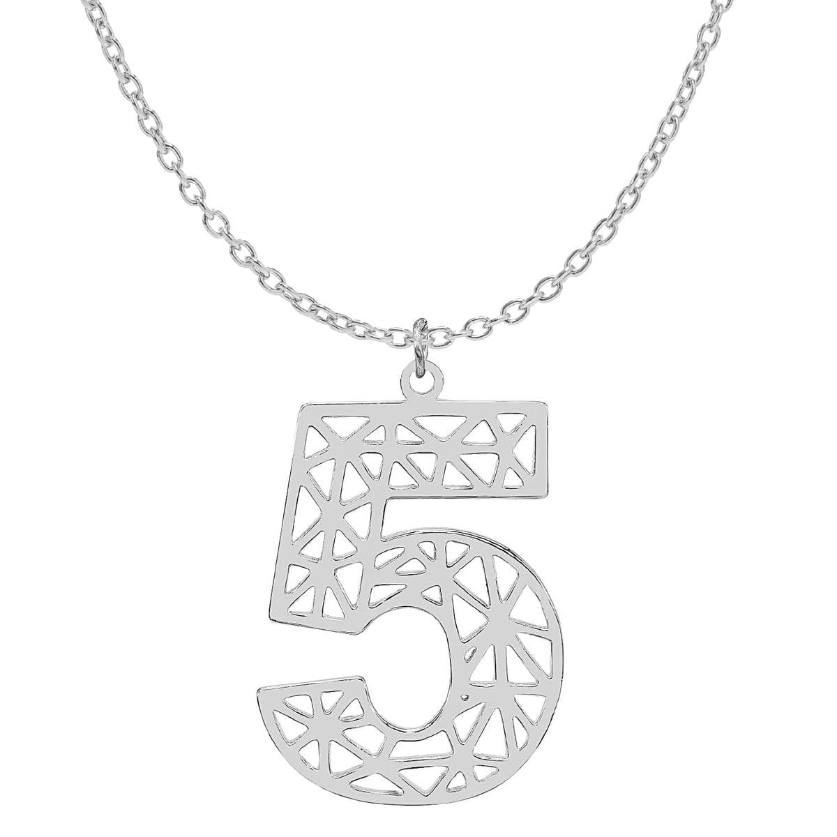 Sterling Silver / Link Chain Cutout Block Number Necklace