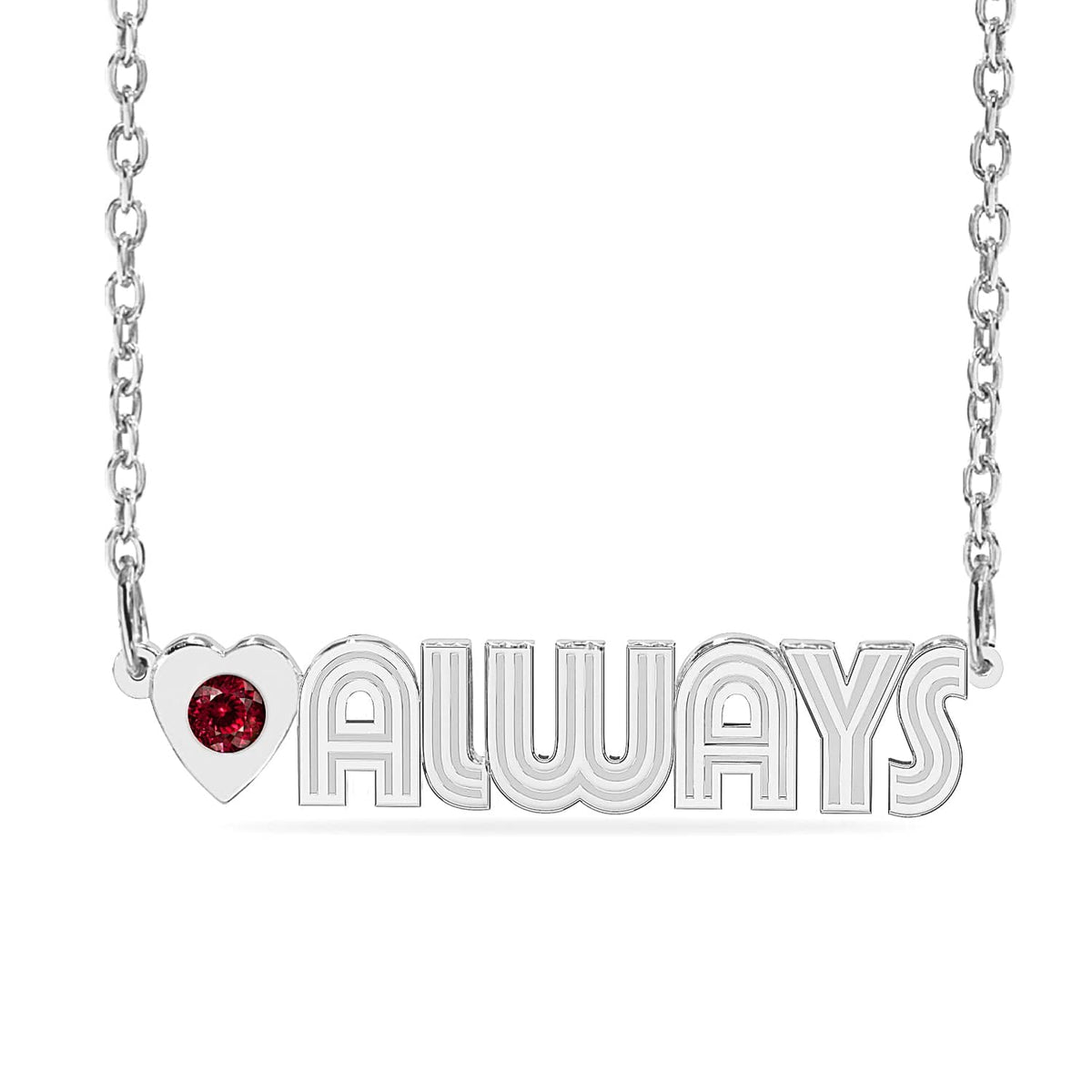 Sterling Silver / Link Chain Personalized Name necklace with Birthstone on Heart