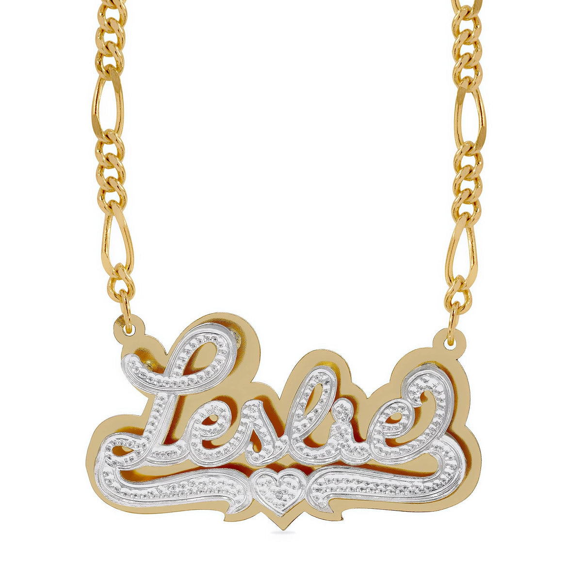 Two-Tone Plated / Figaro Chain Copy of Double Plated Name Necklace &quot;Amber&quot; with Cuban chain