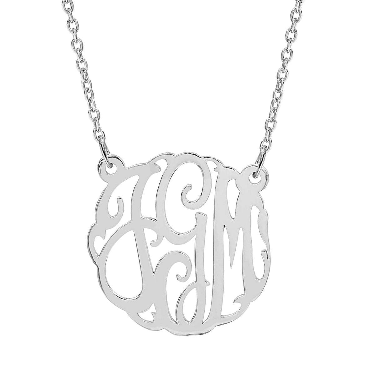 0.875&quot; Monogram Pendant / Sterling Silver / Link Chain Script Initials Monogram Necklace