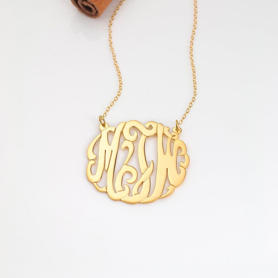 1.25" Monogram Pendant / 14K Gold over Sterling Silver / 16" Script Monogram Necklace