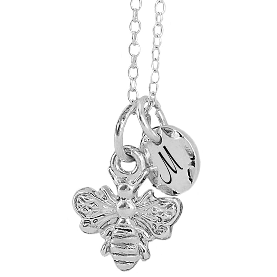 1 Initial / Silver Plated Bee Necklace with Optional Initial Disc