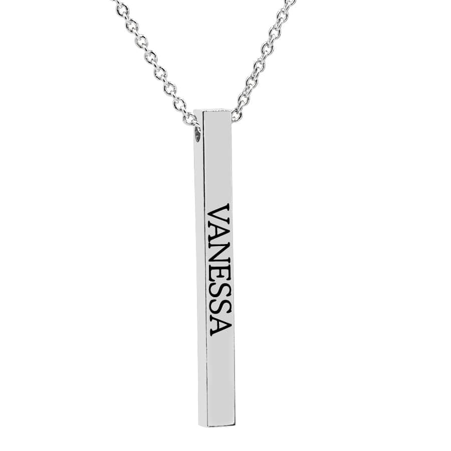 1 Name Bar / Silver Plated / 16&quot; Link Chain Hanging Name Bar Necklace
