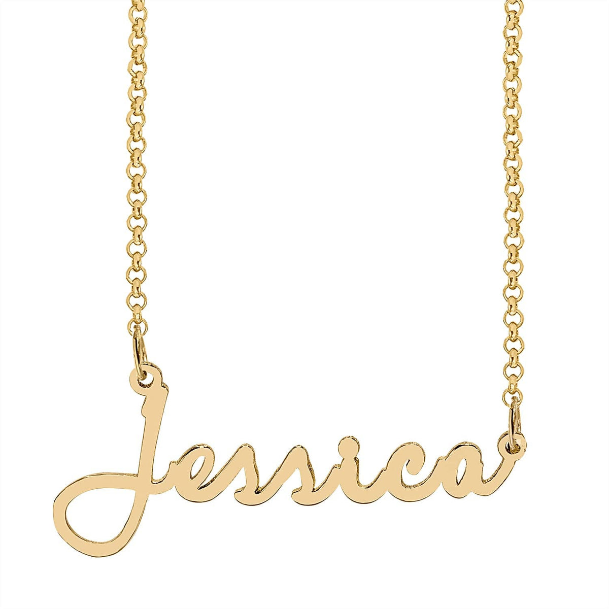 1 Name Pendant / 14K Gold Over Sterling Silver / Rollo Chain Script Name Necklace