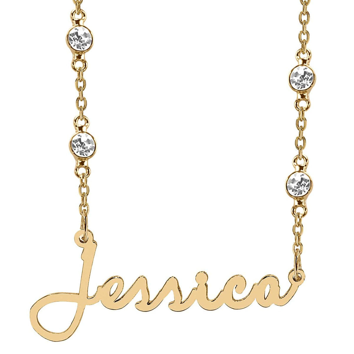 1 Name Pendant / Gold Plated / Zirconia Chain Script Name Necklace