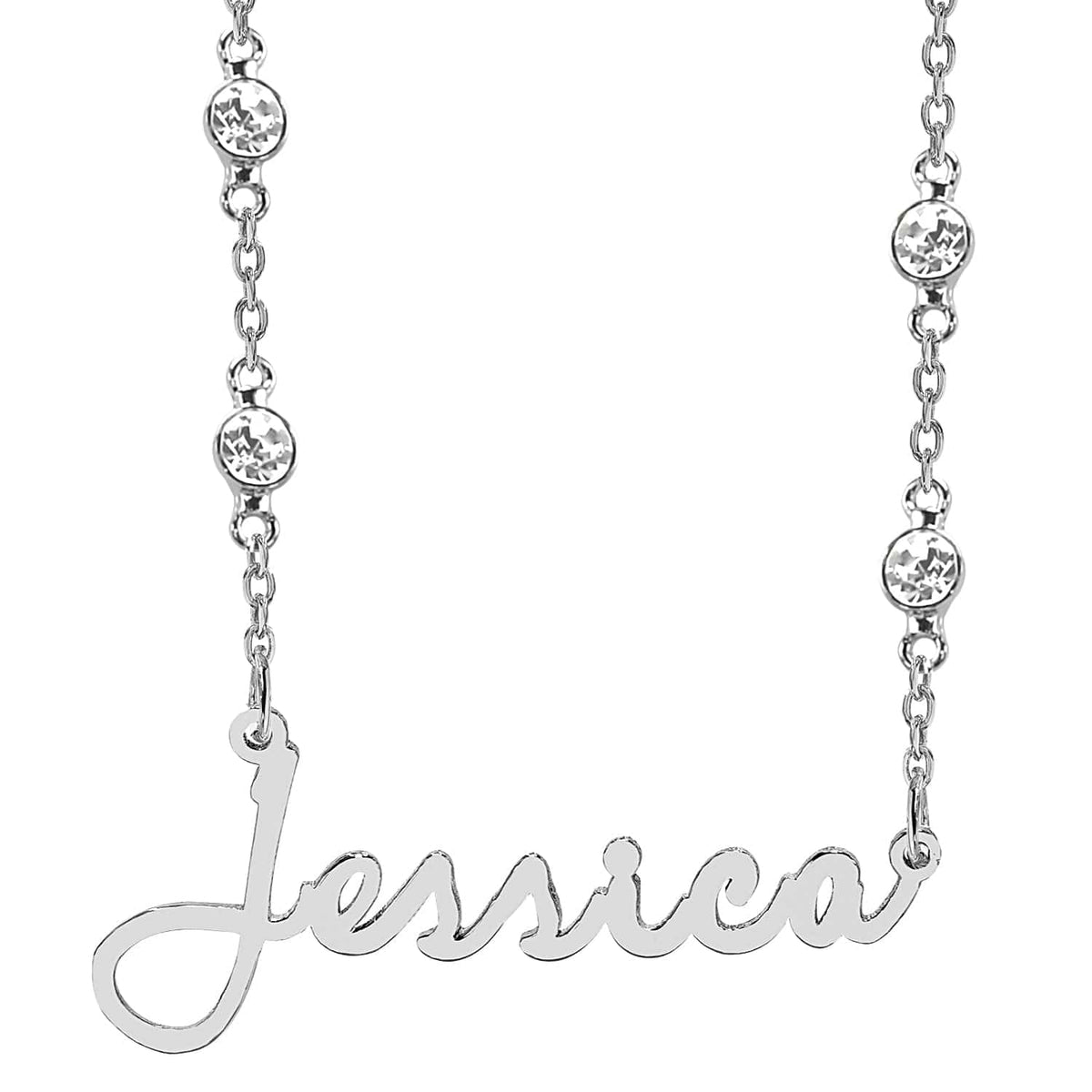 1 Name Pendant / Silver Plated / Zirconia Chain Script Name Necklace