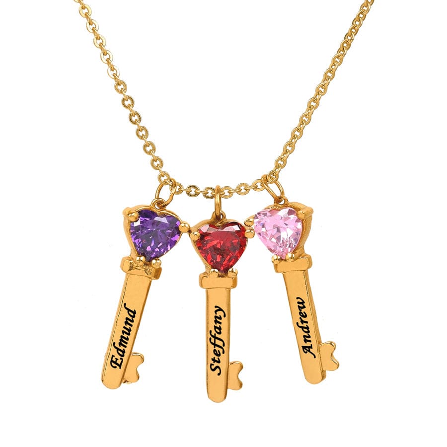1 Pendant / Gold Plated / Link Chain Mother's Necklace with Key Shape Birthstone Charm