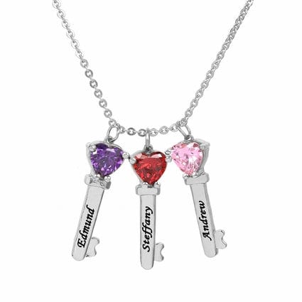 1 Pendant / Silver Plated / Link Chain Mother&#39;s Necklace with Key Shape Birthstone Charm