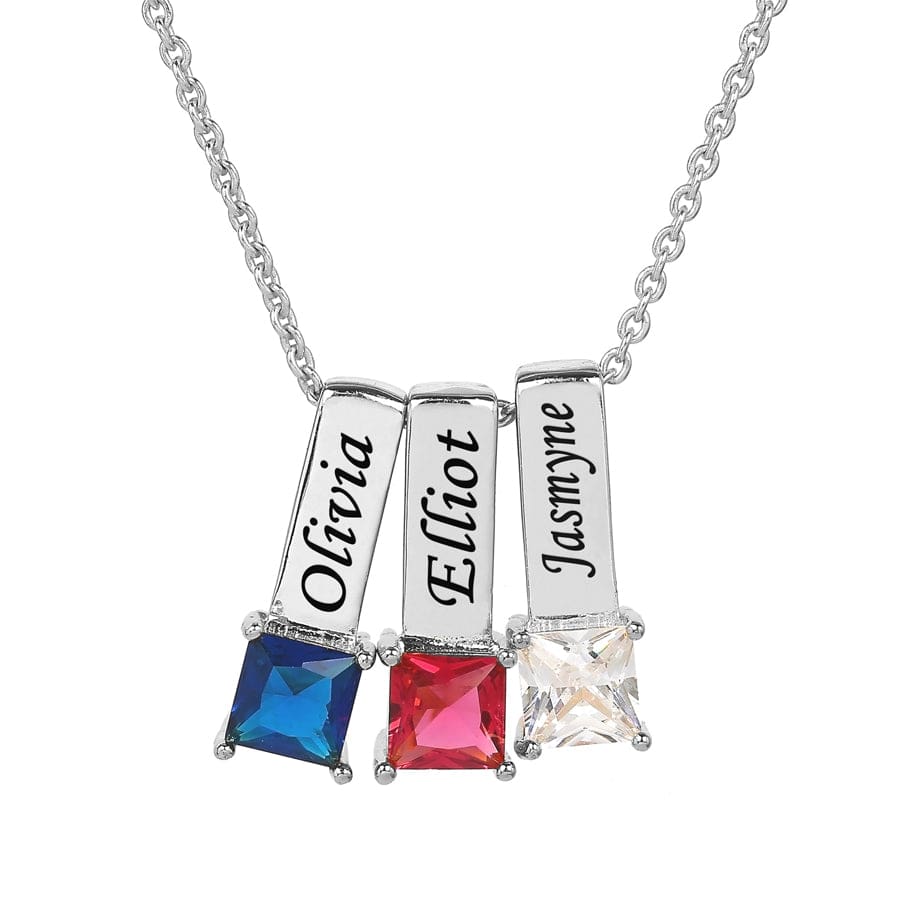 1 Pendant / Silver Plated / Link Chain Mother&#39;s Necklace with Square Shape Birthstone Charm