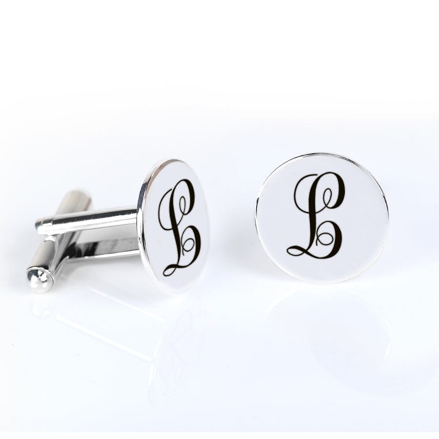 1 Set / Engraved / Silver Plated Script Monogram Cufflinks