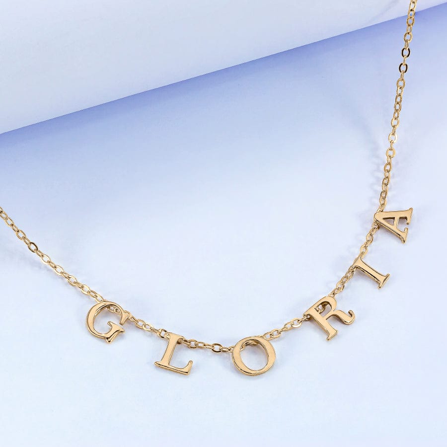 10K Solid Gold / 16+2" extention / Link chain Solid Gold Spaced Letter Name Necklace