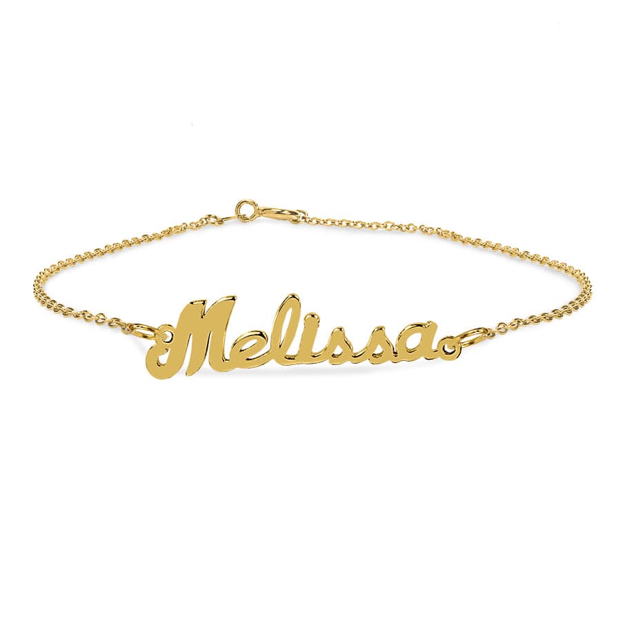 10K Solid Gold / 7&quot; Solid Gold Mini Name Ankle Bracelet