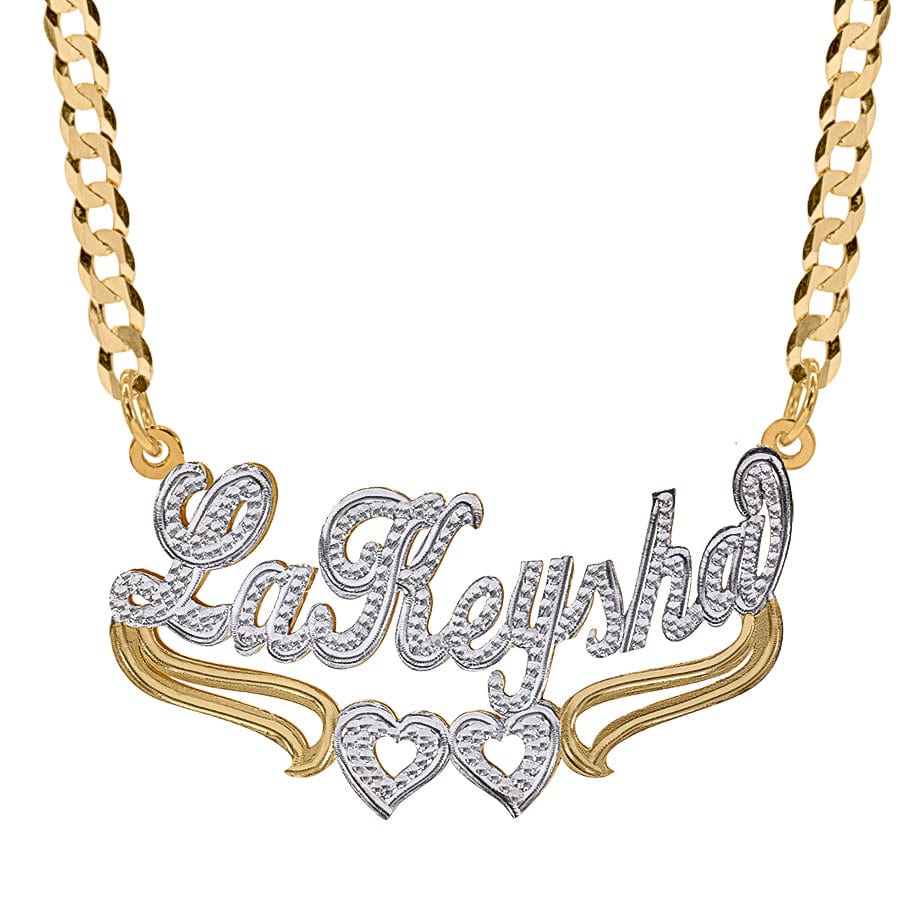 10K Solid Gold / Cuban Chain Solid Gold Double Nameplate Necklace