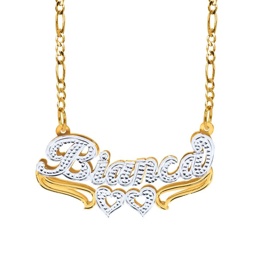 10K Solid Gold / Figaro Chain Solid Gold Double Nameplate Necklace