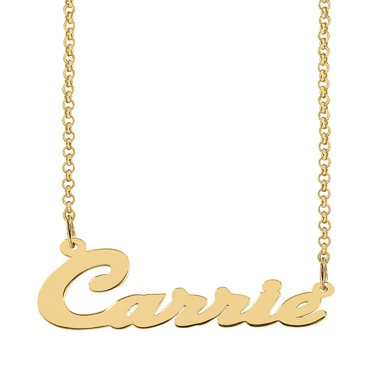 10K Solid Gold / Rollo Chain Solid Gold Script Name Necklace &quot;Carrie&quot;