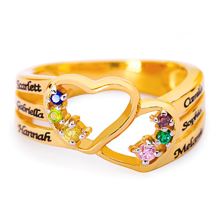 14K Gold over Sterling Silver / 5 Family Ring with Birthstones and Names