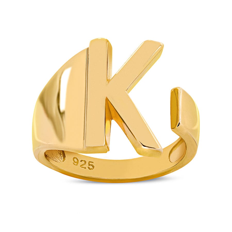 14k gold over sterling silver Adjustable Personalized Initial Ring