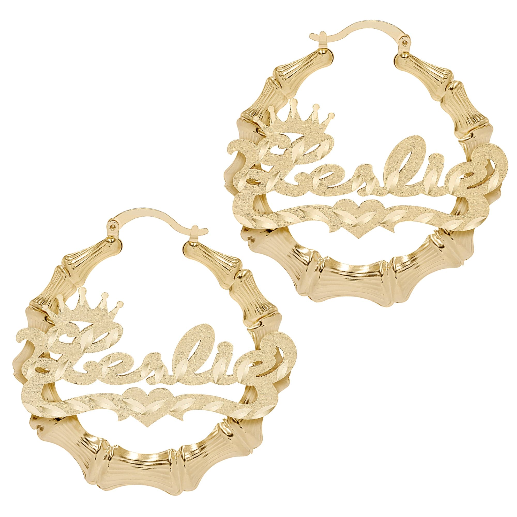 14K Gold over Sterling Silver Crown Name Bamboo Earrings