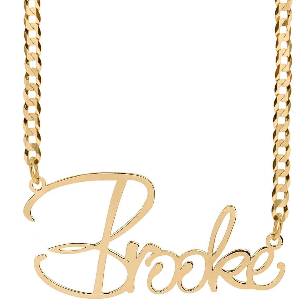 14K Gold over Sterling Silver / Cuban Chain &quot;Brooke Style&quot; Name Plate Necklace
