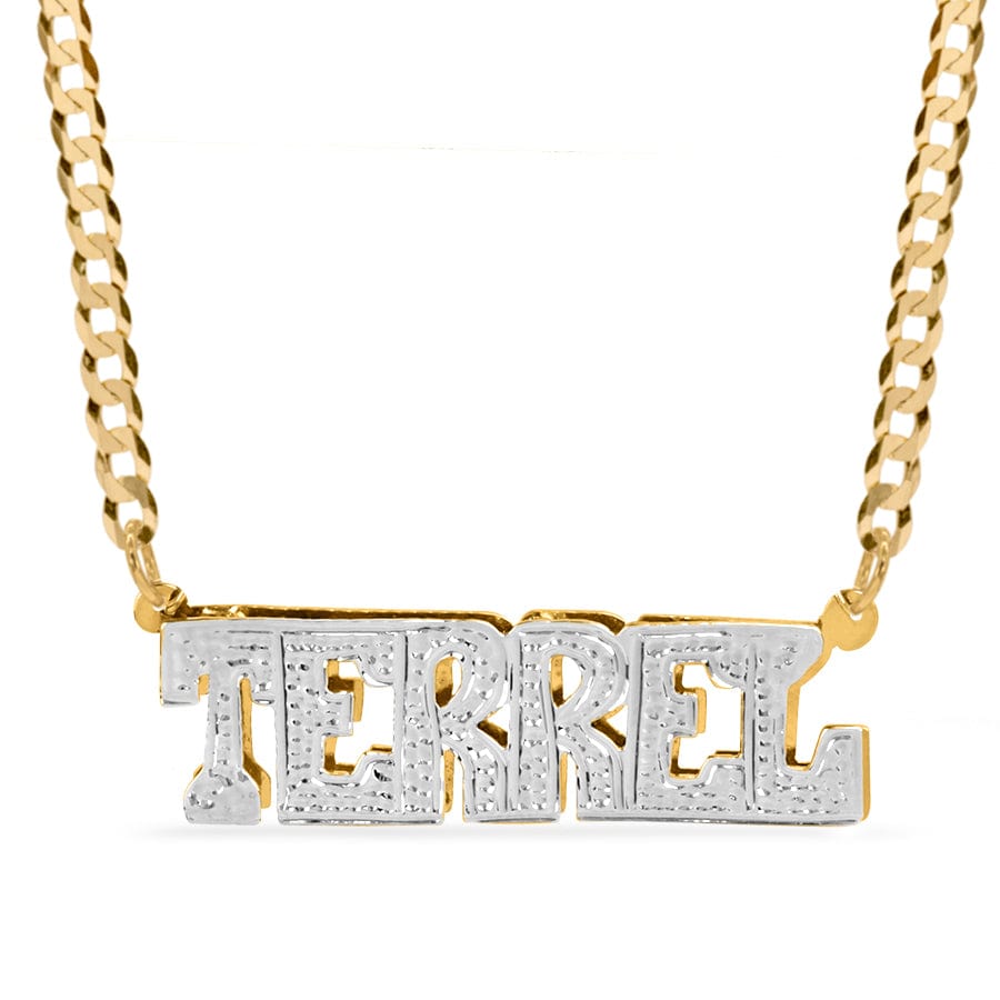 14k Gold over Sterling Silver / Cuban Chain Copy of Double Plated Name Necklace &quot;Terrel&quot;