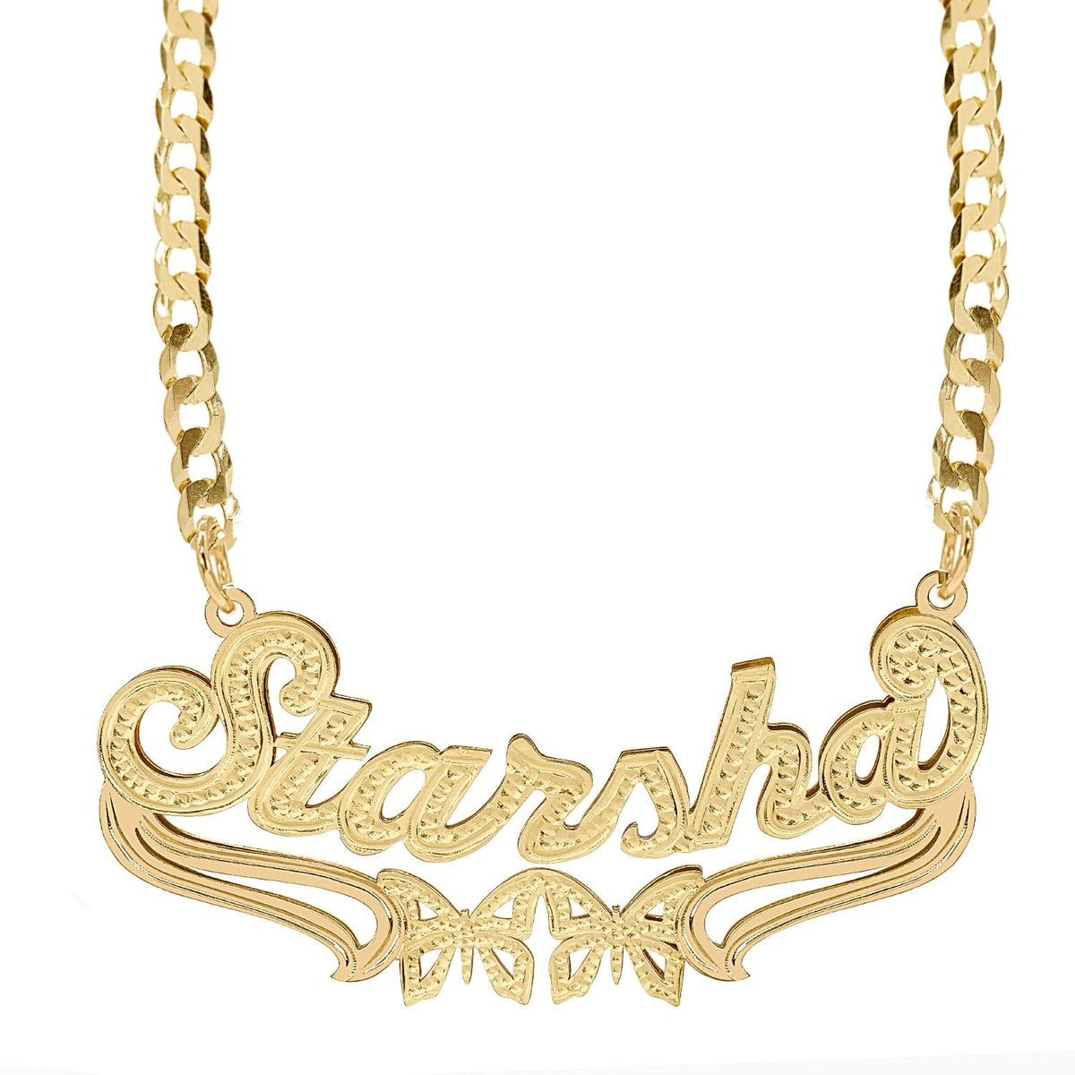 14k Gold over Sterling Silver / Cuban Chain Custom Double Plated Name Necklace &quot;Starsha&quot;
