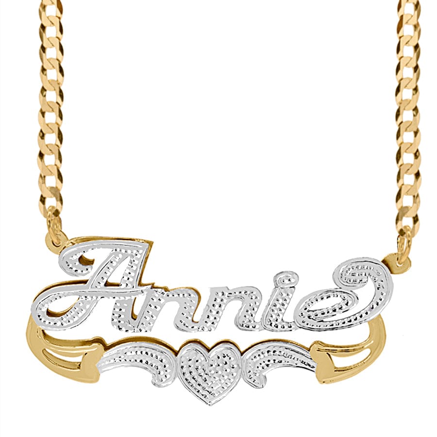 14K Gold over Sterling Silver / Cuban Chain Double Nameplate necklace "Annie" with Cuban Chain