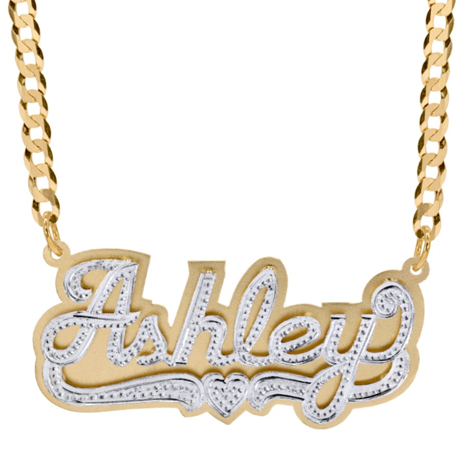 14K Gold over Sterling Silver / Cuban Chain Double-Plate Beaded Amber Name Necklace