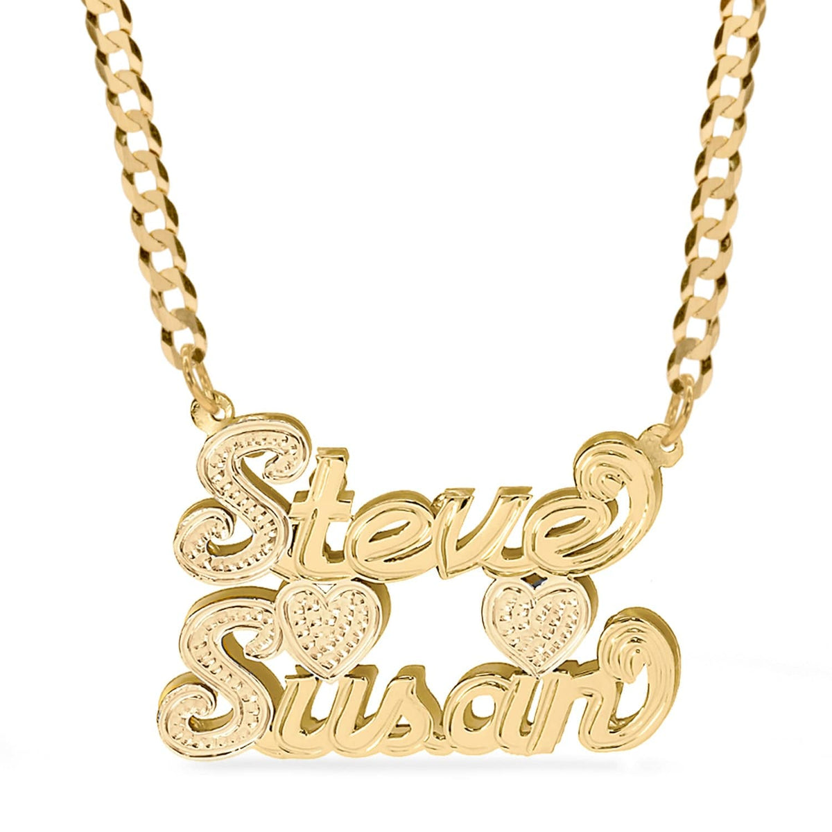 14k Gold over Sterling Silver / Cuban Chain Double Plated Couples Name Necklace with Cuban chain