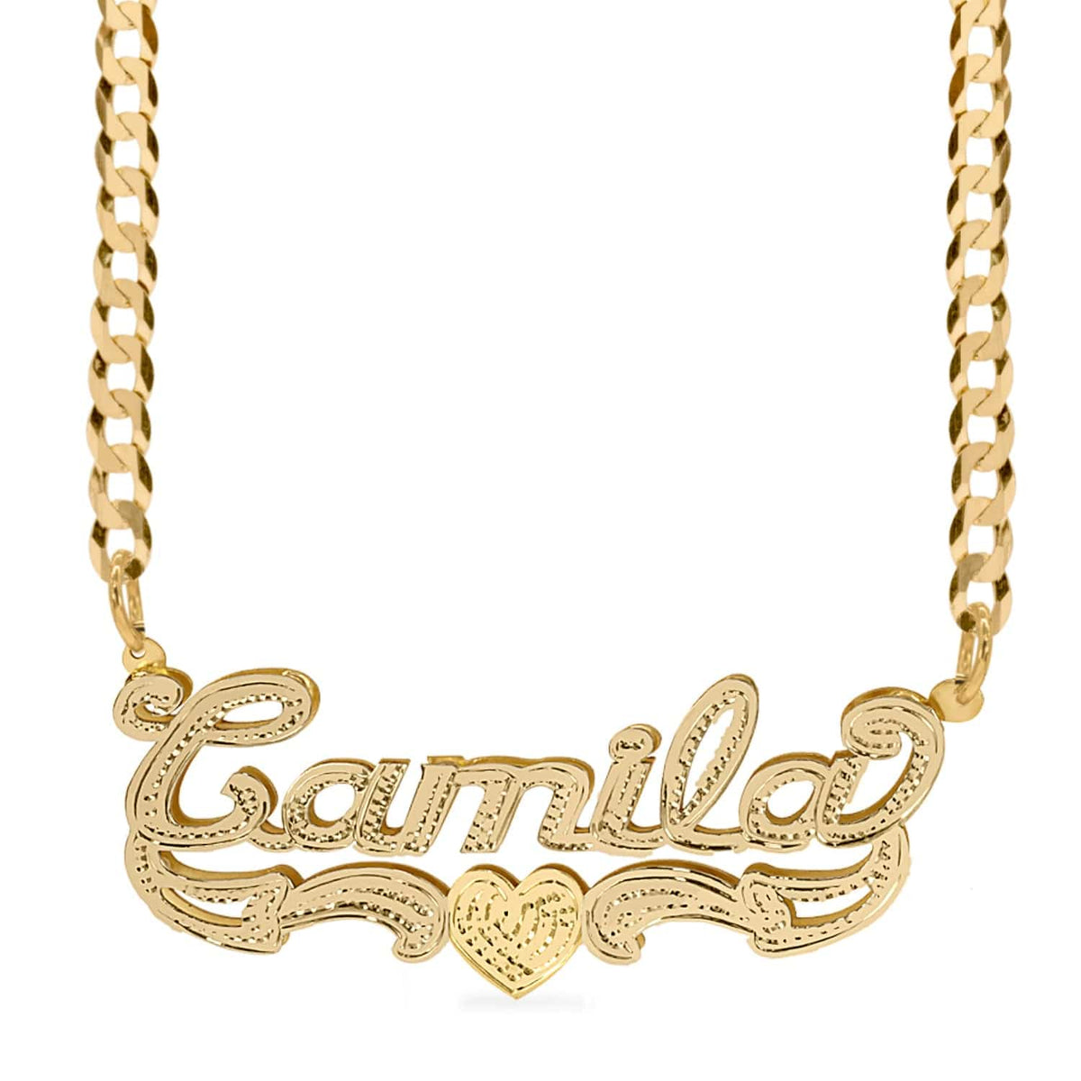 14k Gold over Sterling Silver / Cuban Chain Double Plated Name Necklace &quot;Camila&quot; with Cuban chain
