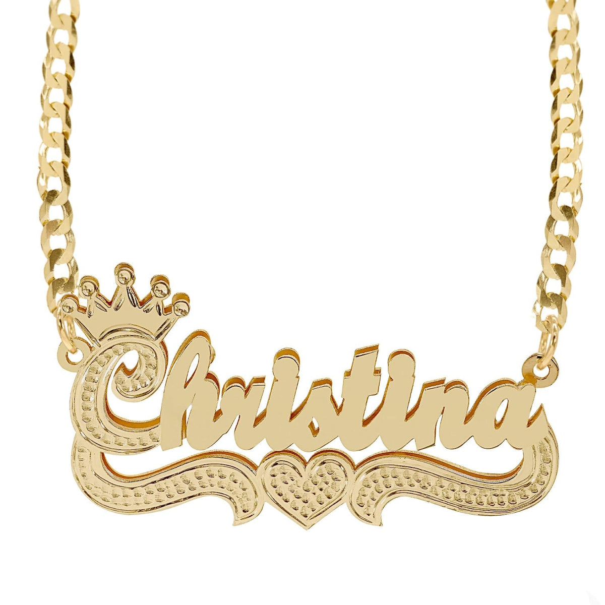 14k Gold over Sterling Silver / Cuban Chain Double Plated Name Necklace &quot;Christina&quot;