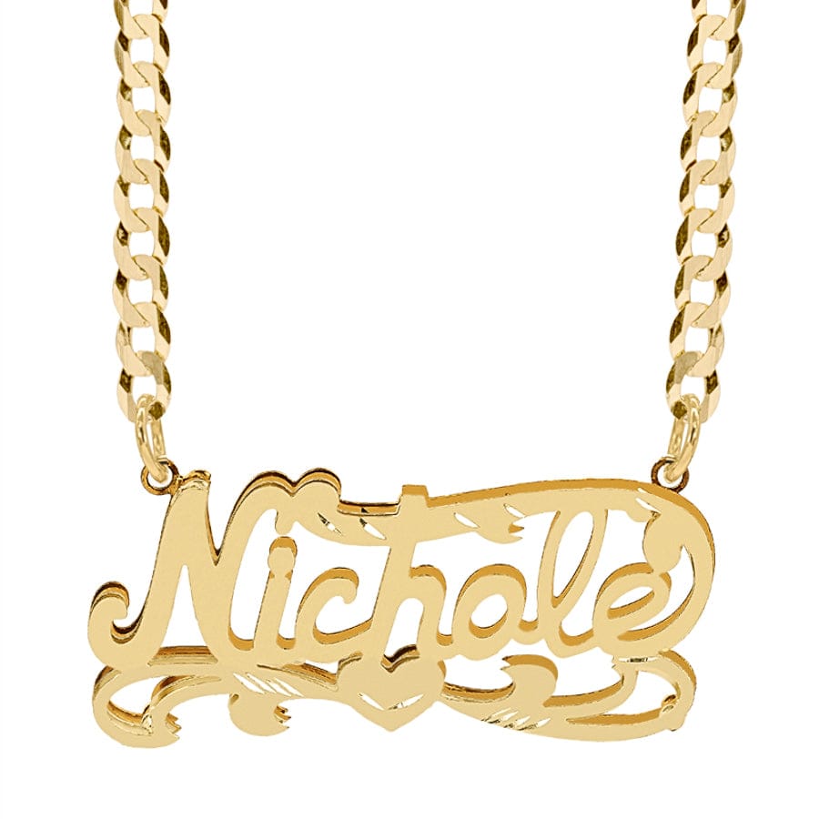 14k Gold over Sterling Silver / Cuban Chain Double Plated Name Necklace &quot;Nichole&quot; w/  Diamond-cut