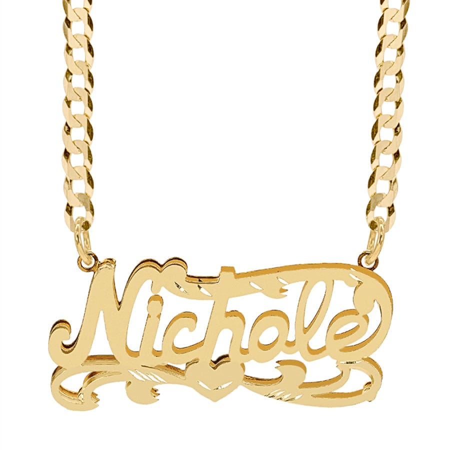 14K Gold over Sterling Silver / Cuban Chain Double Plated Name Necklace "Nichole" w/  Diamond-cut and Cuban chain