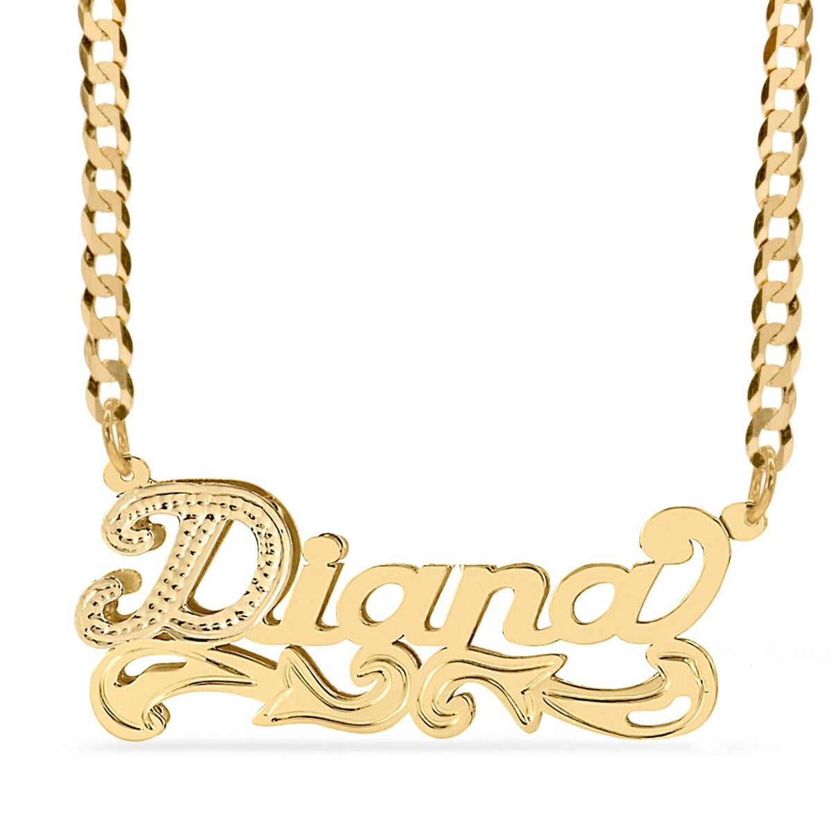 14k Gold over Sterling Silver / Cuban Chain Double Plated Nameplate Necklace &quot;Diana&quot;