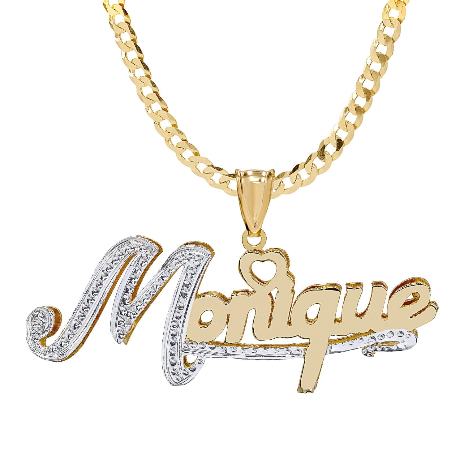 14k Gold over Sterling Silver / Cuban Chain Double Plated Nameplate Necklace with Cuban Chain