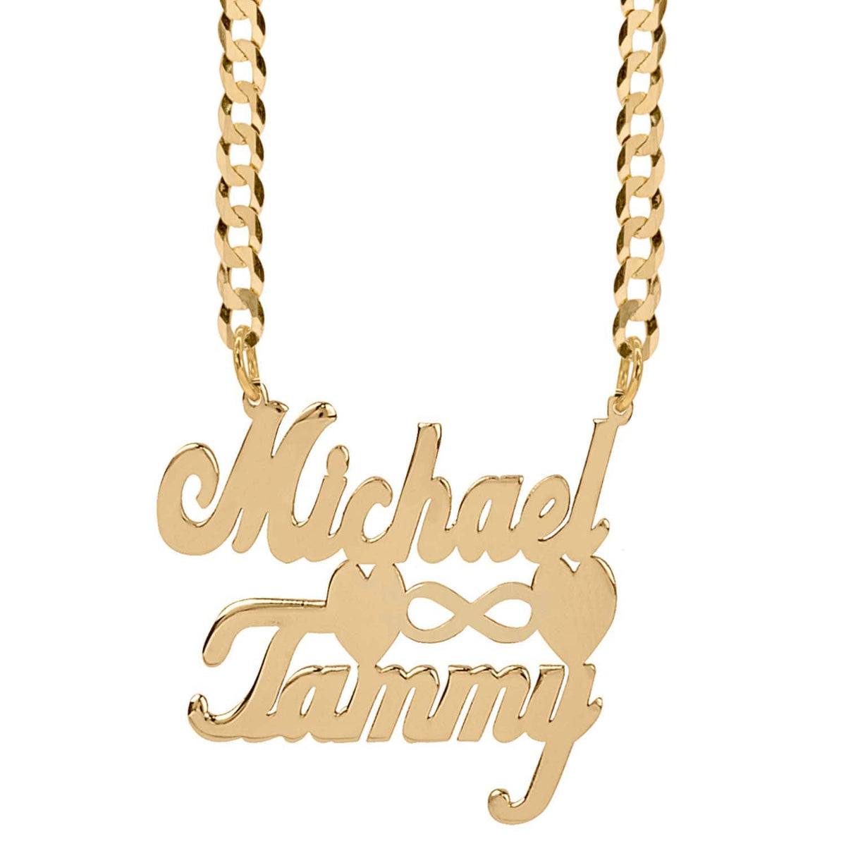14K Gold over Sterling Silver / Cuban Chain Michael &amp; Tammy Love Necklace