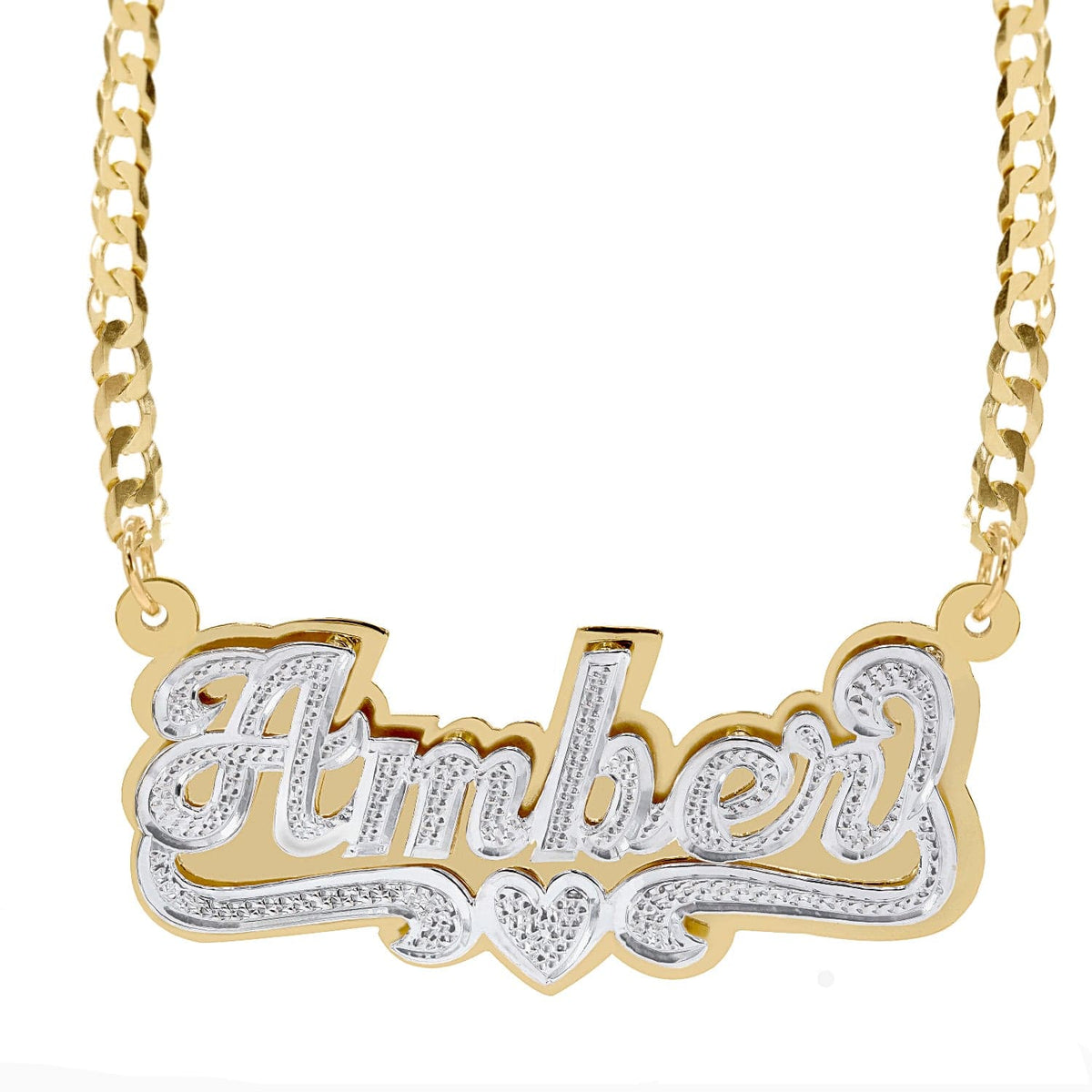 14K Gold over Sterling Silver / Cuban Chain Personalized Double Plated Name Necklace &quot;Amber&quot; with Cuban chain