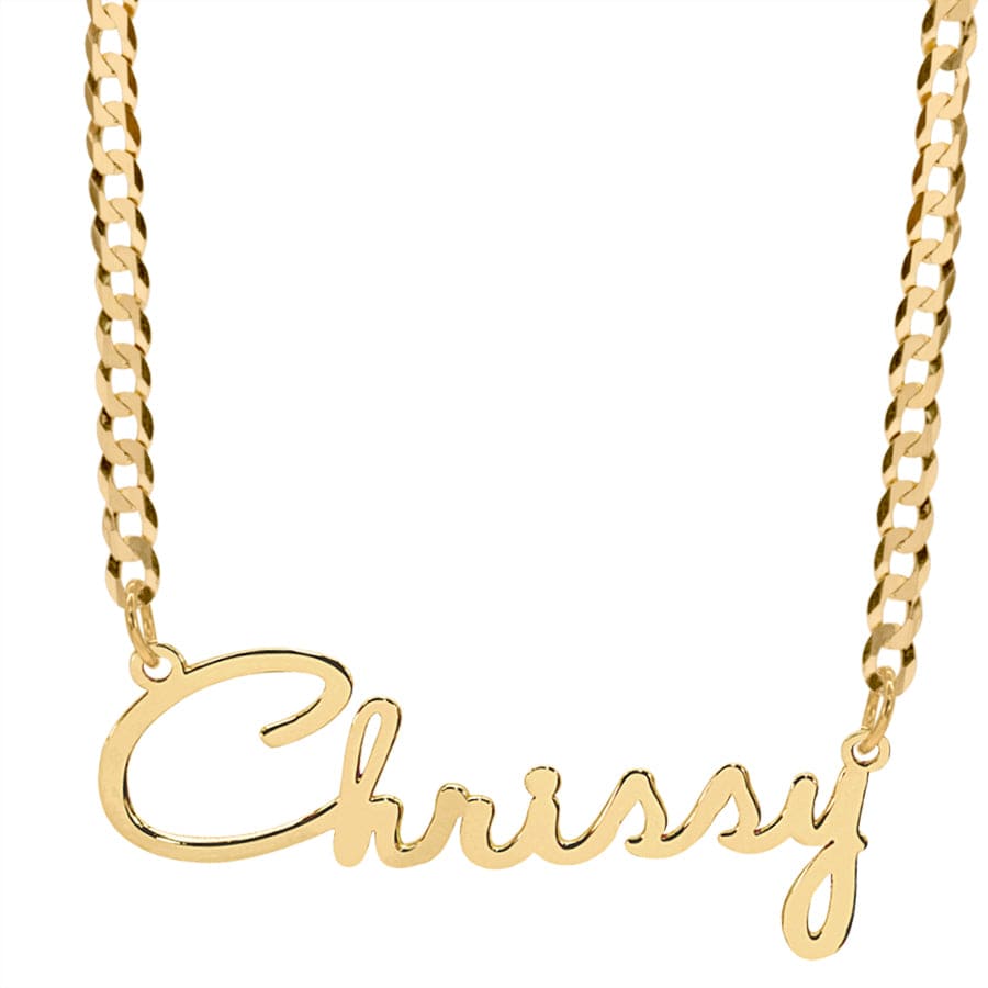 14K Gold Over Sterling Silver / Cuban Chain Script Name Necklace