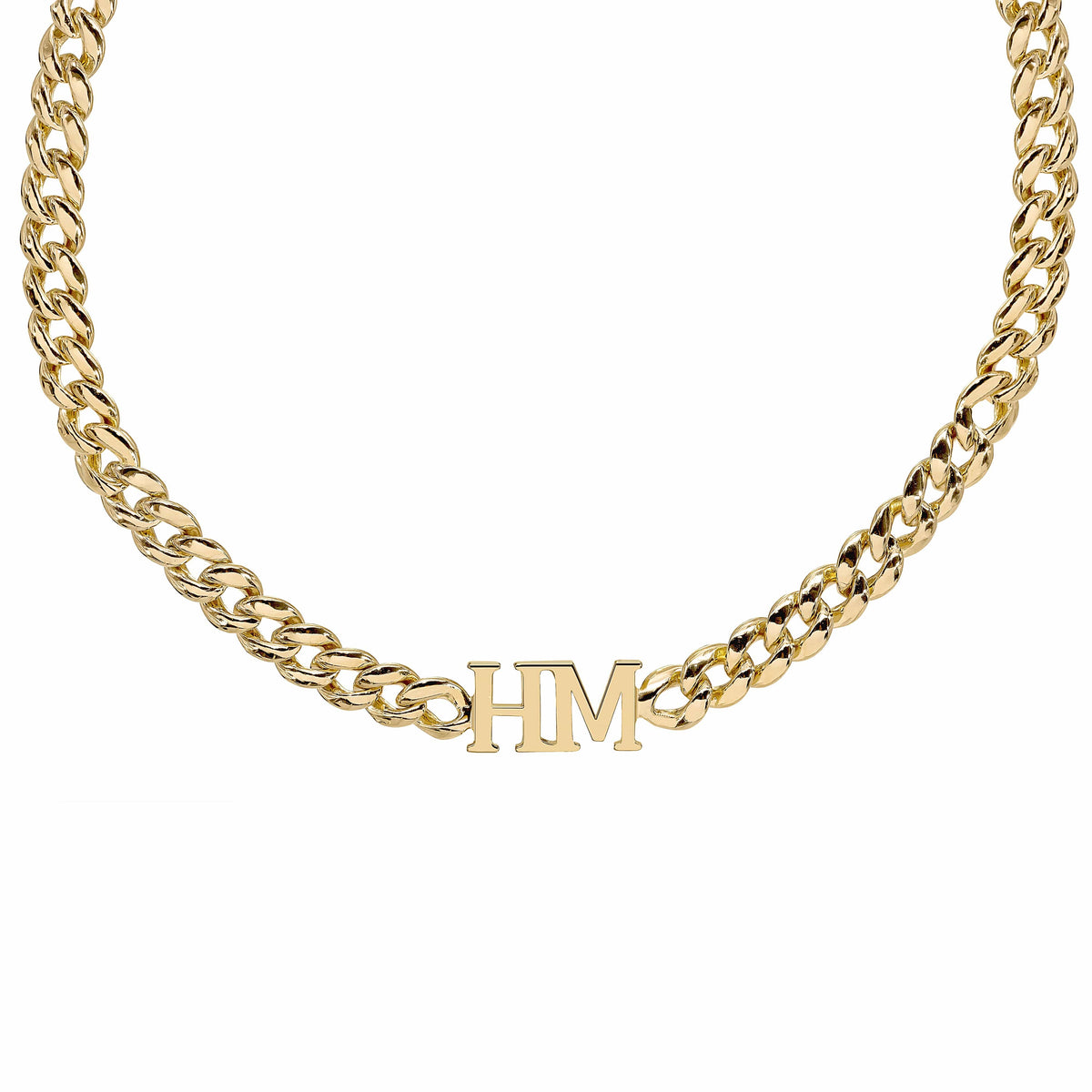 14k Gold over Sterling Silver / Cuban Chain Two Intial Choker Necklace with Cuban Chain