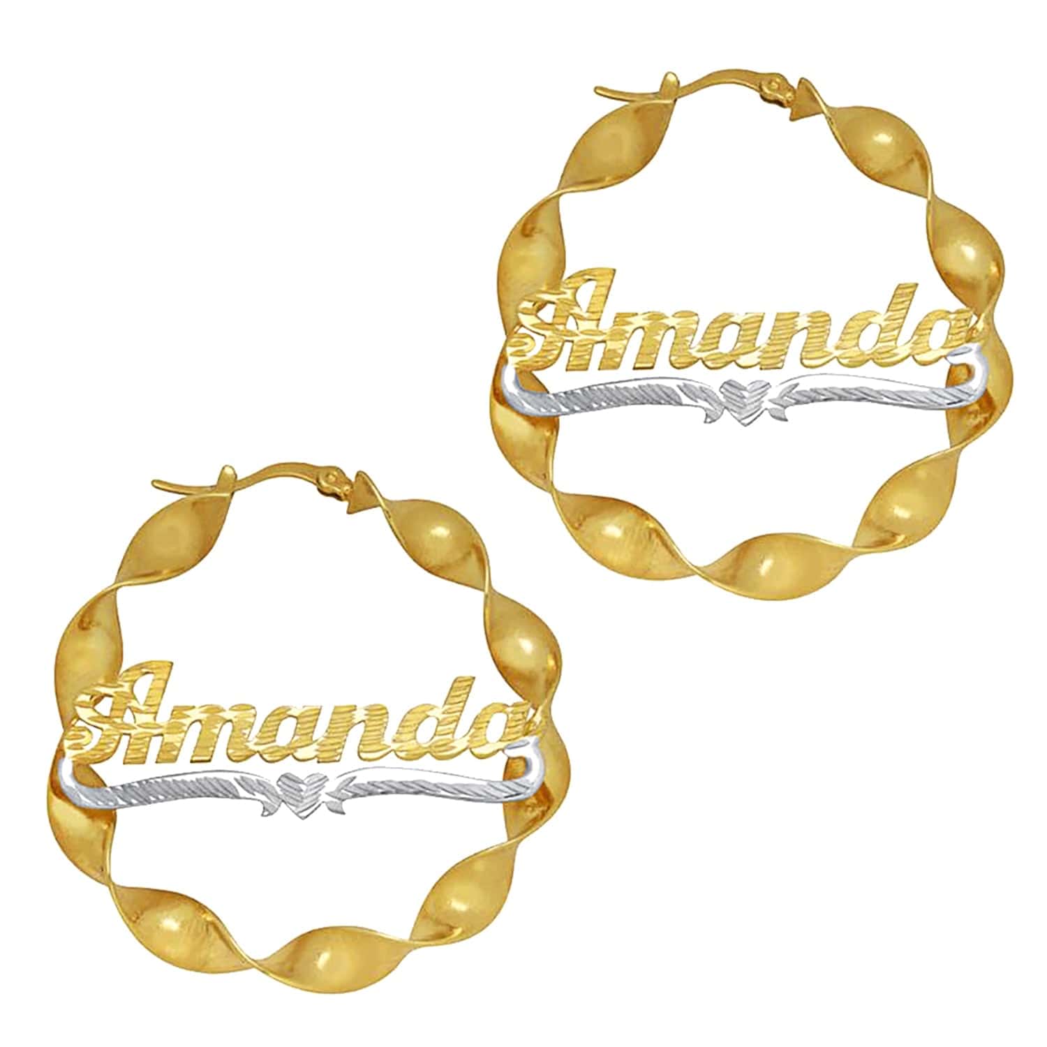 14K Gold over Sterling Silver Curling Hoops Name Earrings