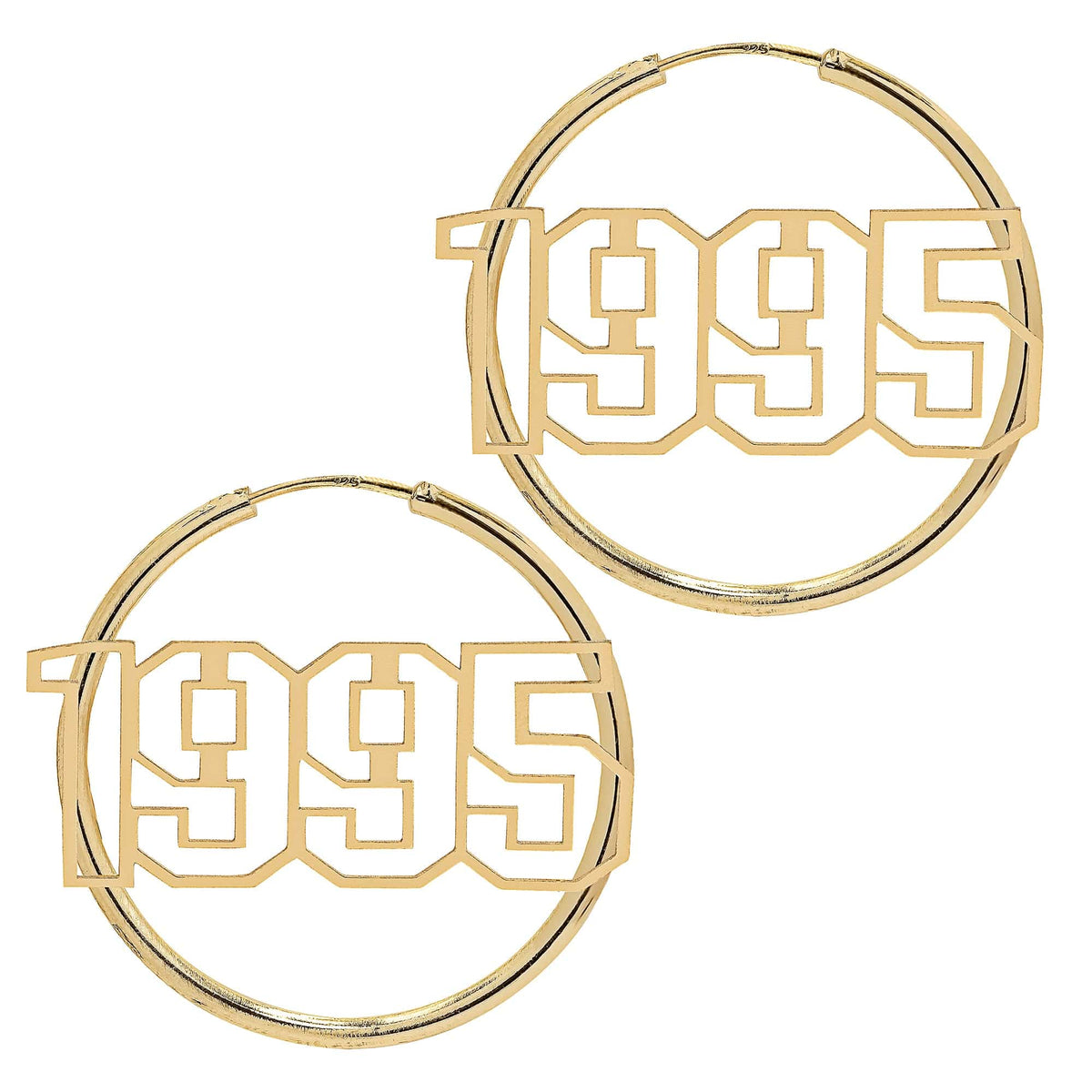 14K Gold over Sterling Silver Cutout Block Year Hoop Earrings